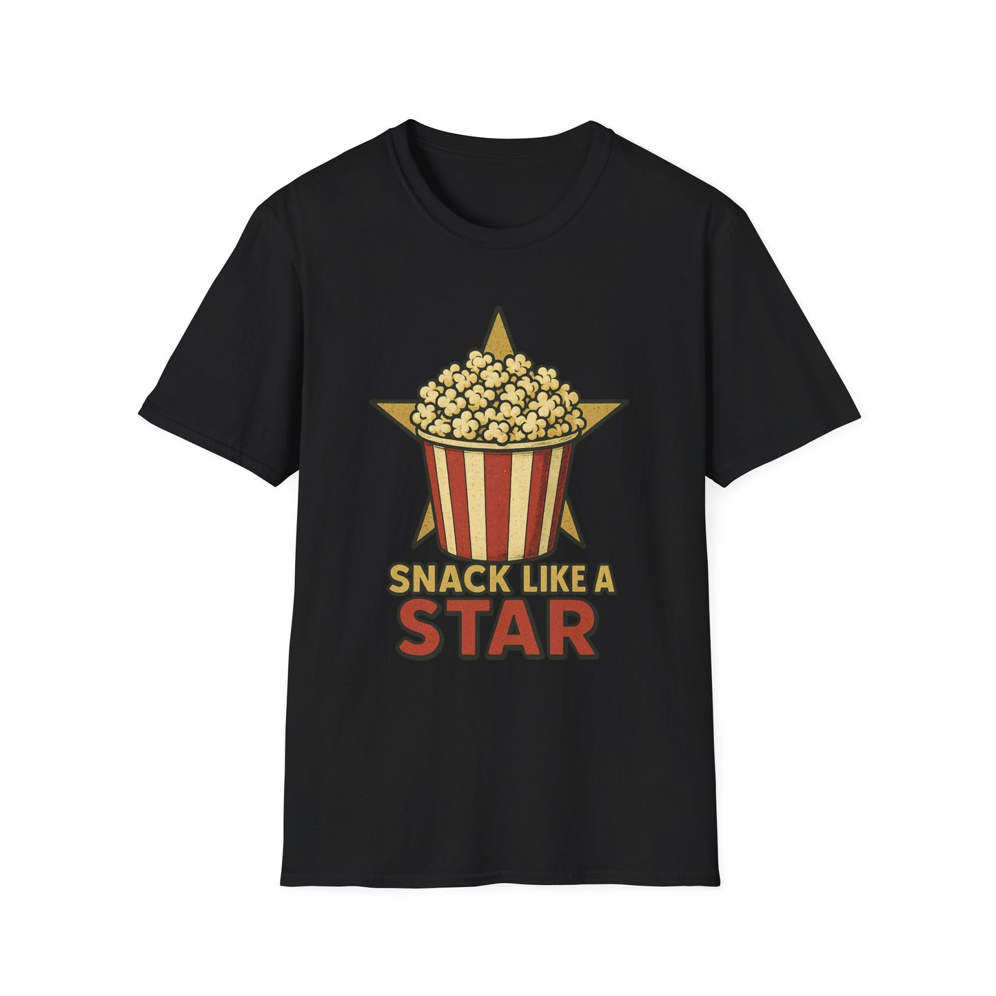 Snack Like a Star Popcorn Shirt – Funny Movie Night Tee – Retro Popcorn Bucket T-Shirt for Cinema Fans