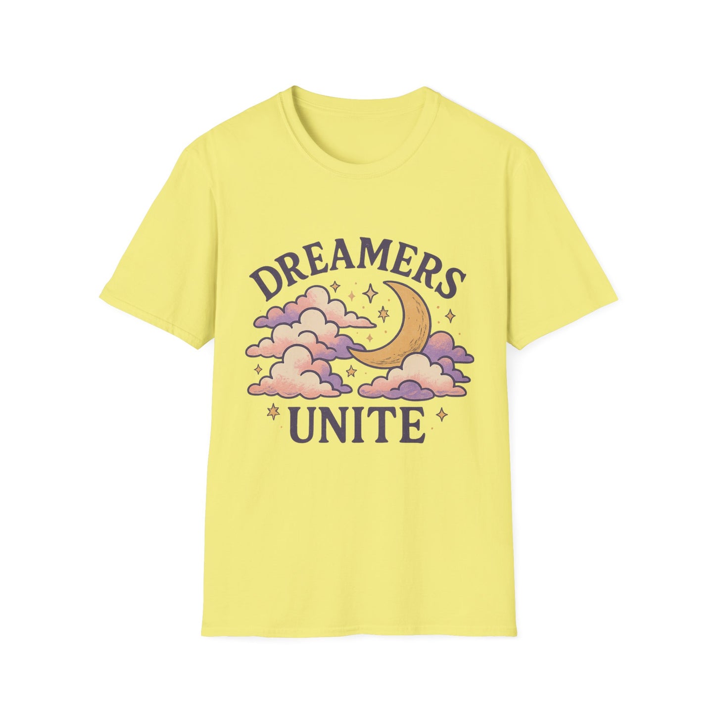 Dreamers Unite T-Shirt – Whimsical Moon & Clouds Inspirational Dreamer Tee