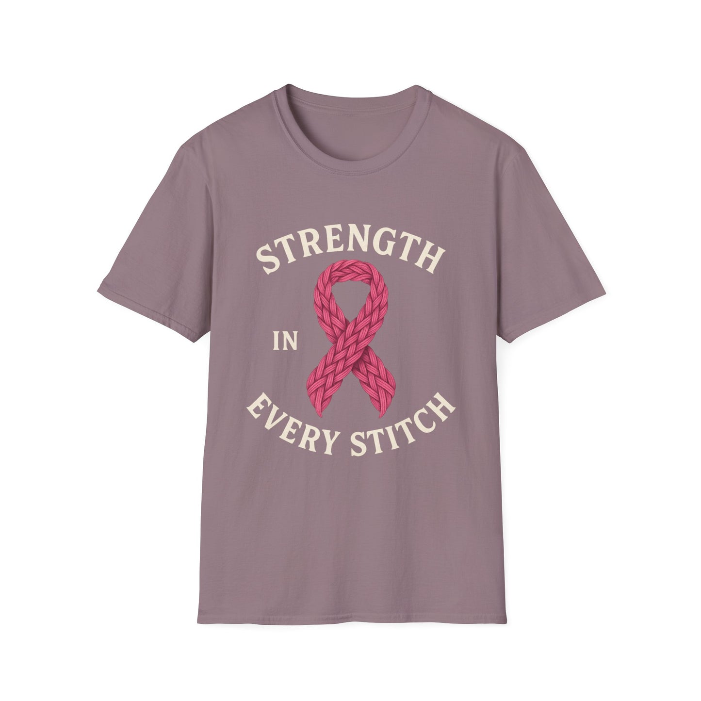 Strength in Every Stitch Shirt | Breast Cancer Awareness Pink Ribbon Tee | Knitting Crochet Support Survivor Fighter T-Shirt