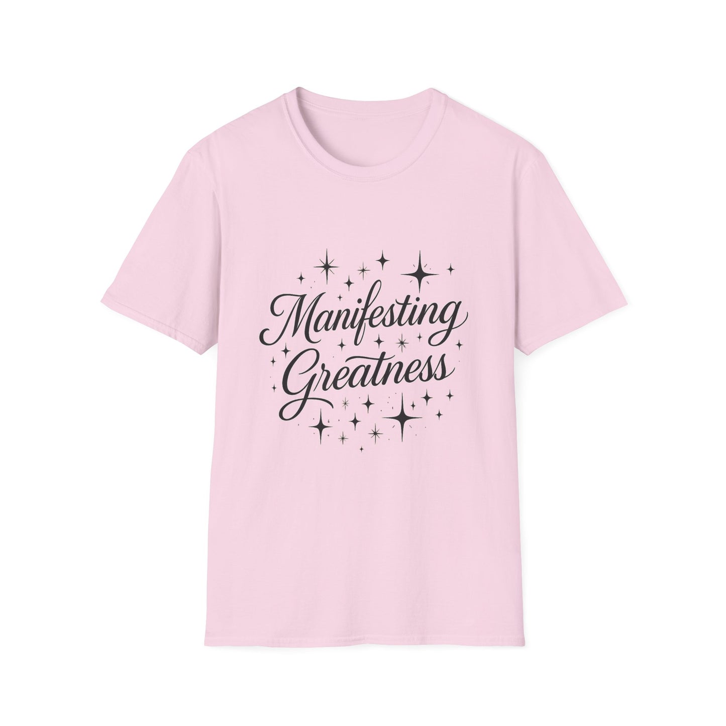 Manifesting Greatness T-Shirt – Elegant Script Stars Spiritual Manifestation Tee