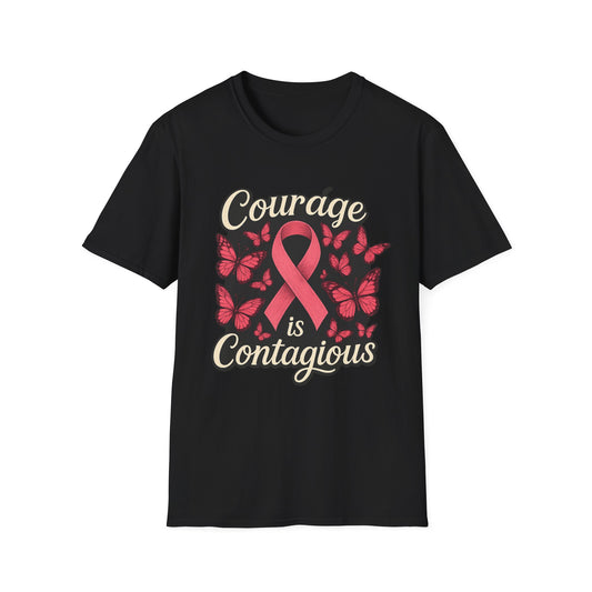 Courage Is Contagious Shirt | Breast Cancer Awareness Pink Ribbon Tee | Butterfly Hope Support Survivor Fighter T-Shirt October