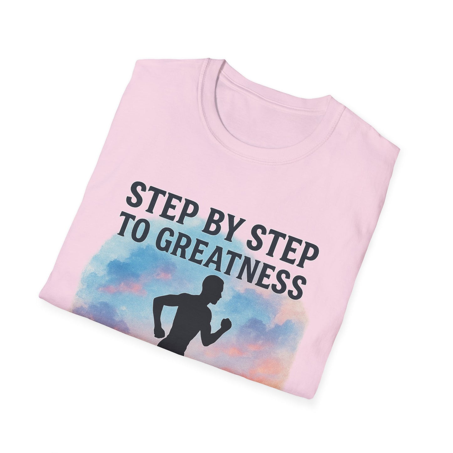 Step by Step to Greatness T-Shirt – Runner Silhouette Motivational Fitness Tee