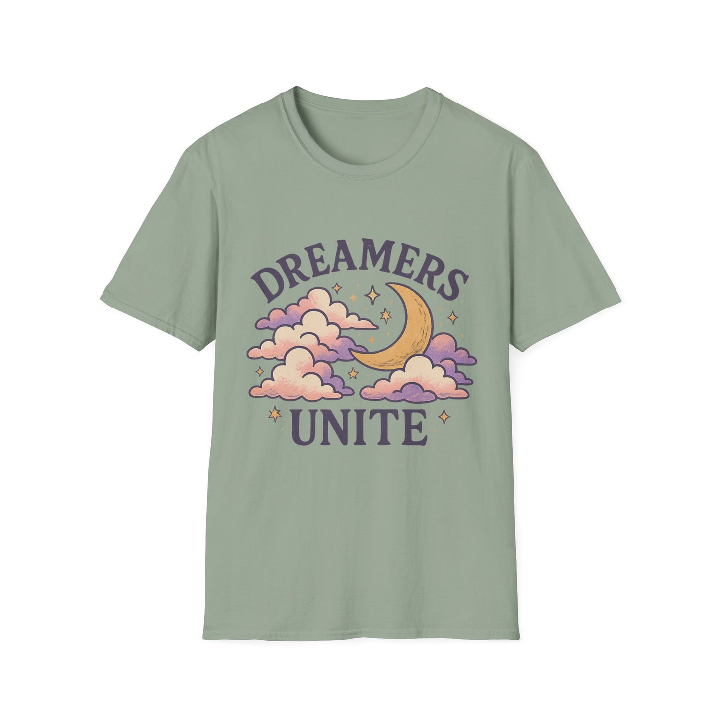 Dreamers Unite T-Shirt – Whimsical Moon & Clouds Inspirational Dreamer Tee