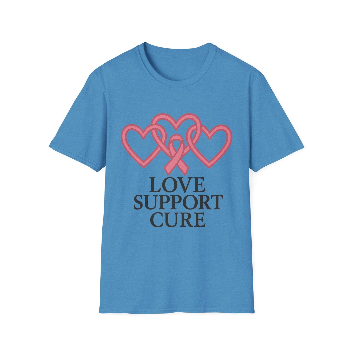 Love Support Cure Shirt | Breast Cancer Awareness Pink Ribbon Hearts Tee | Survivor Fighter Support Hope T-Shirt October Month
