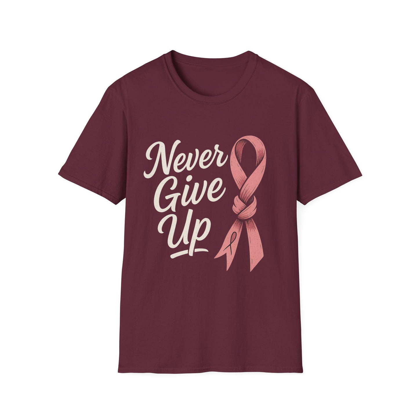Never Give Up Shirt | Breast Cancer Awareness Pink Ribbon Tee | Inspirational Support Survivor Fighter T-Shirt October Hope