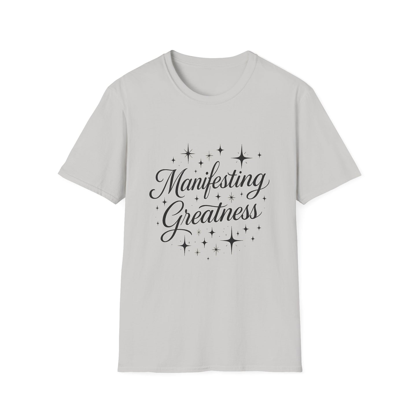 Manifesting Greatness T-Shirt – Elegant Script Stars Spiritual Manifestation Tee