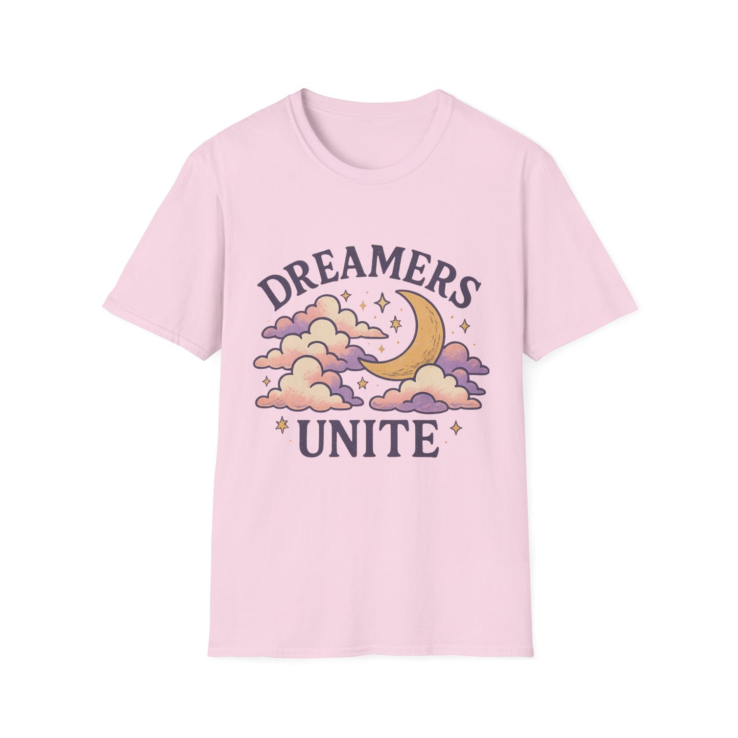 Dreamers Unite T-Shirt – Whimsical Moon & Clouds Inspirational Dreamer Tee