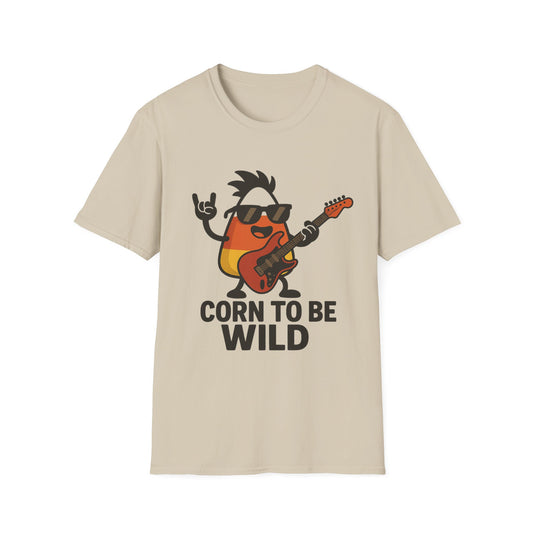 Corn to Be Wild Guitar Shirt – Rock n’ Roll Candy Corn Graphic Tee, Funny Halloween Band Top
