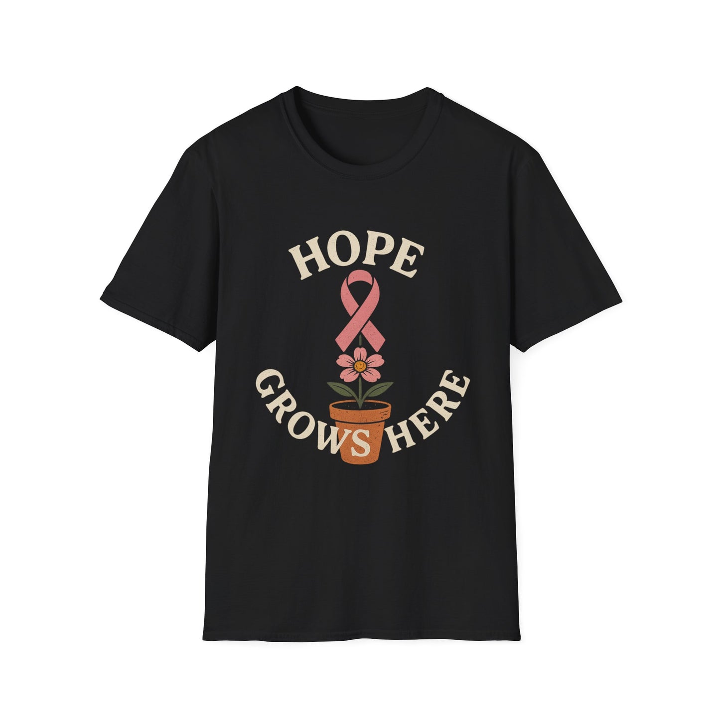 Hope Grows Here Shirt | Breast Cancer Awareness Pink Ribbon Flower Tee | Survivor Fighter Support October Strong T-Shirt
