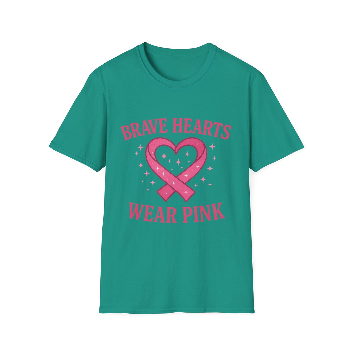 Brave Hearts Wear Pink Shirt | Breast Cancer Awareness Heart Ribbon Tee | Survivor Fighter Support Hope T-Shirt October Strong