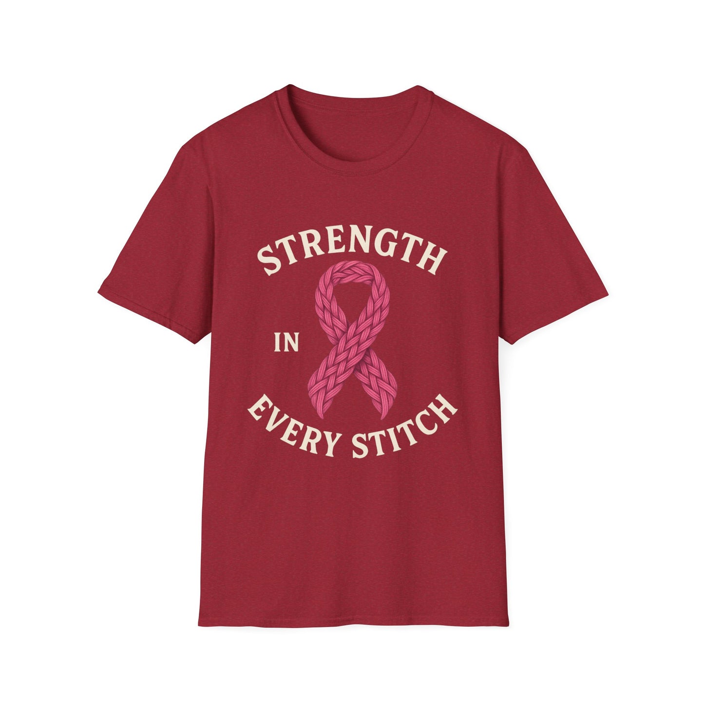 Strength in Every Stitch Shirt | Breast Cancer Awareness Pink Ribbon Tee | Knitting Crochet Support Survivor Fighter T-Shirt