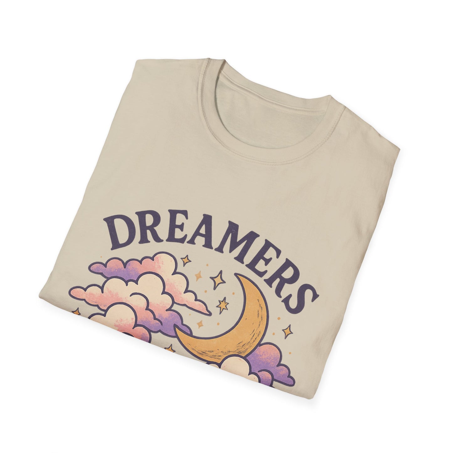 Dreamers Unite T-Shirt – Whimsical Moon & Clouds Inspirational Dreamer Tee
