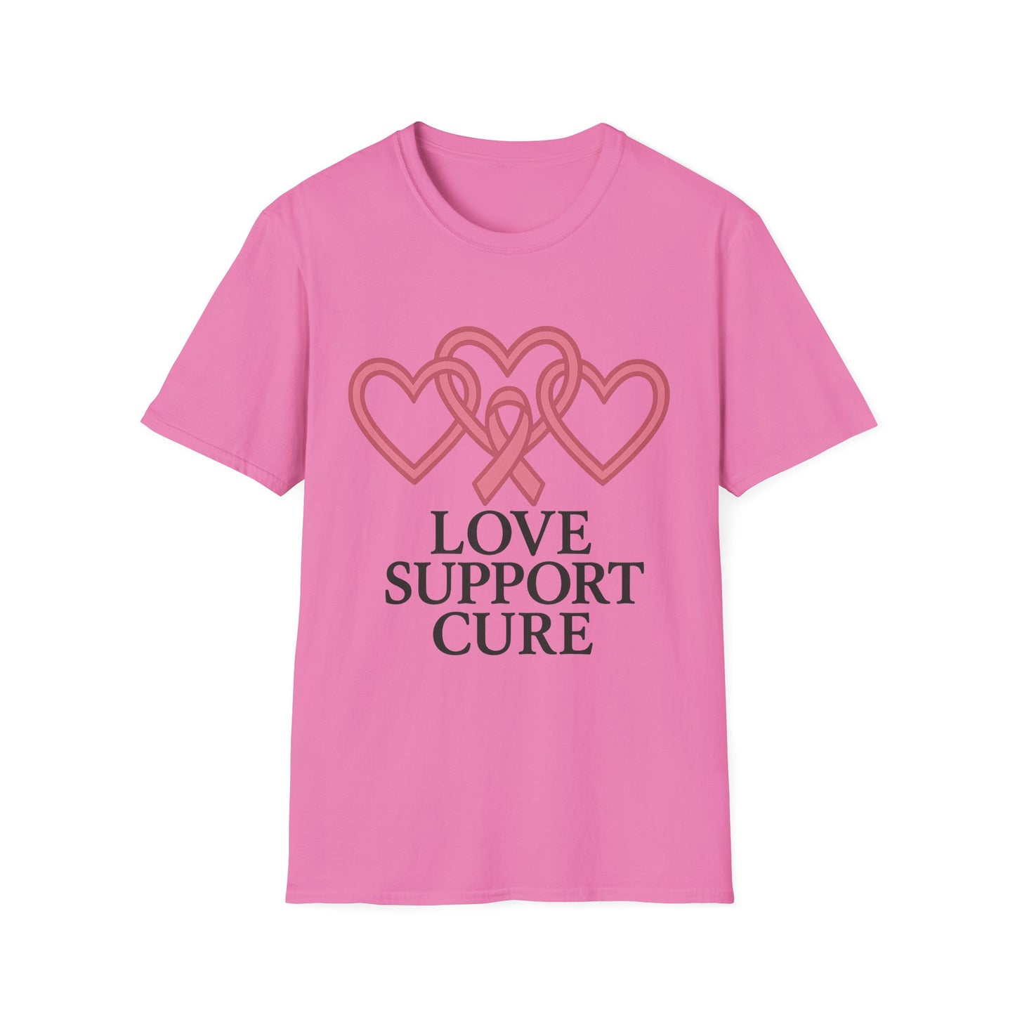 Love Support Cure Shirt | Breast Cancer Awareness Pink Ribbon Hearts Tee | Survivor Fighter Support Hope T-Shirt October Month