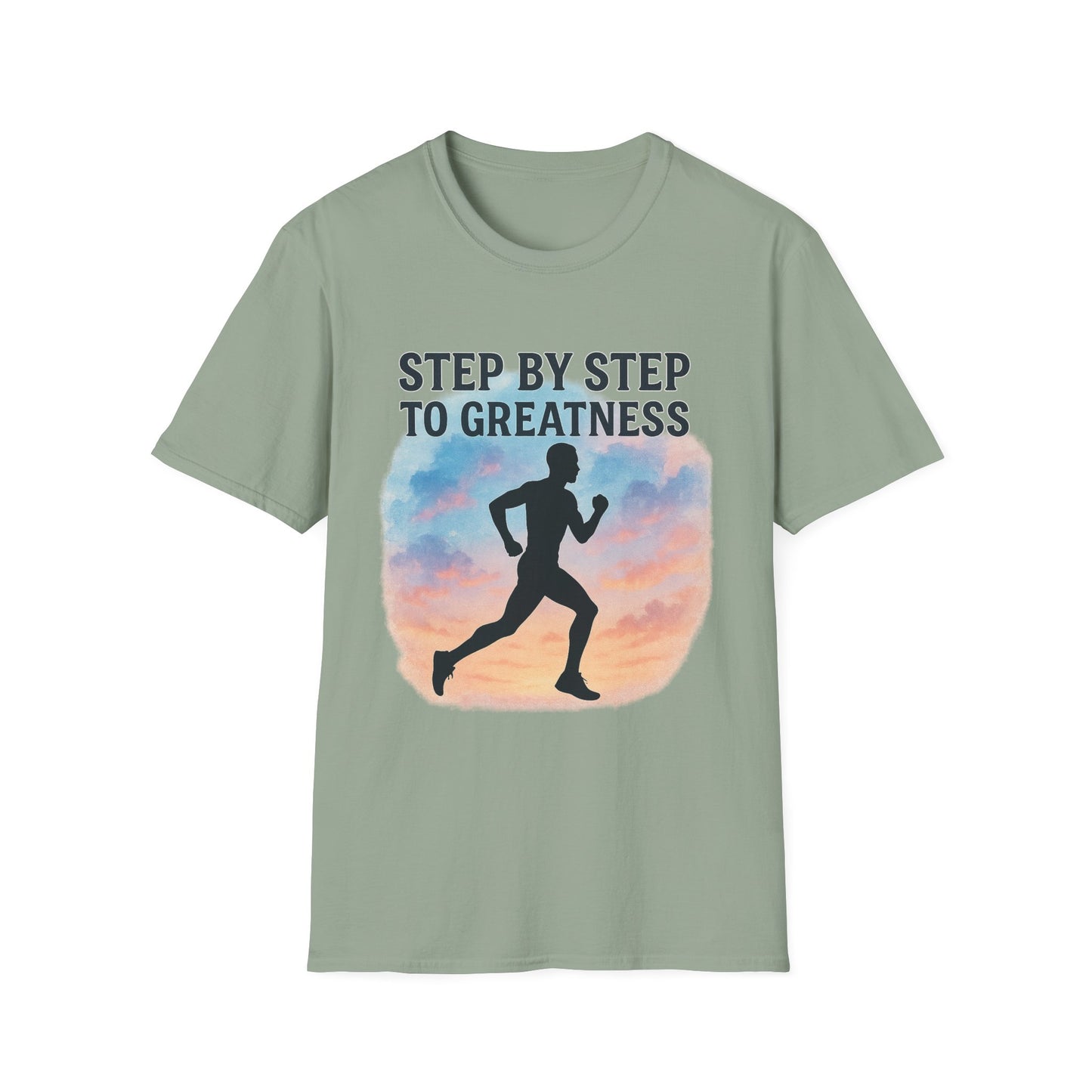 Step by Step to Greatness T-Shirt – Runner Silhouette Motivational Fitness Tee