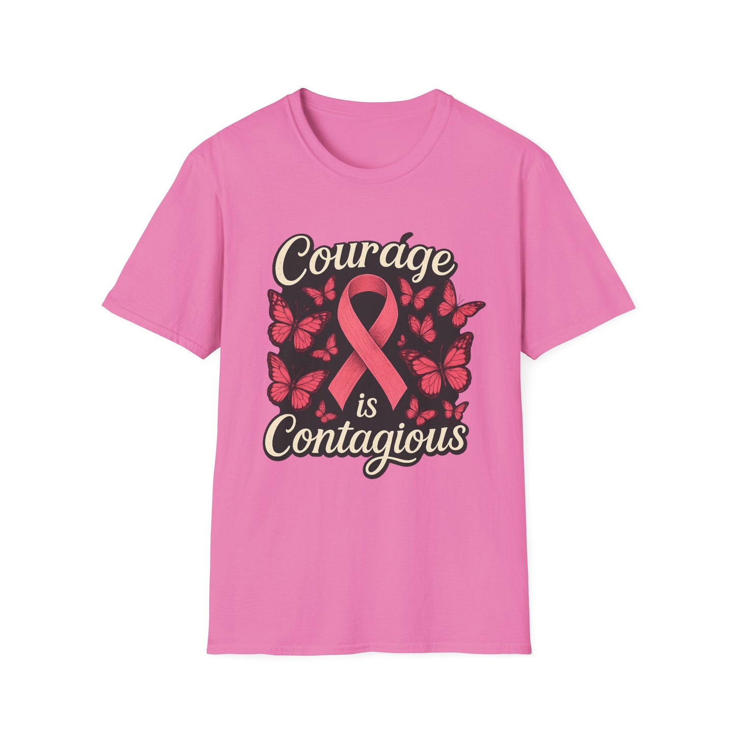Courage Is Contagious Shirt | Breast Cancer Awareness Pink Ribbon Tee | Butterfly Hope Support Survivor Fighter T-Shirt October