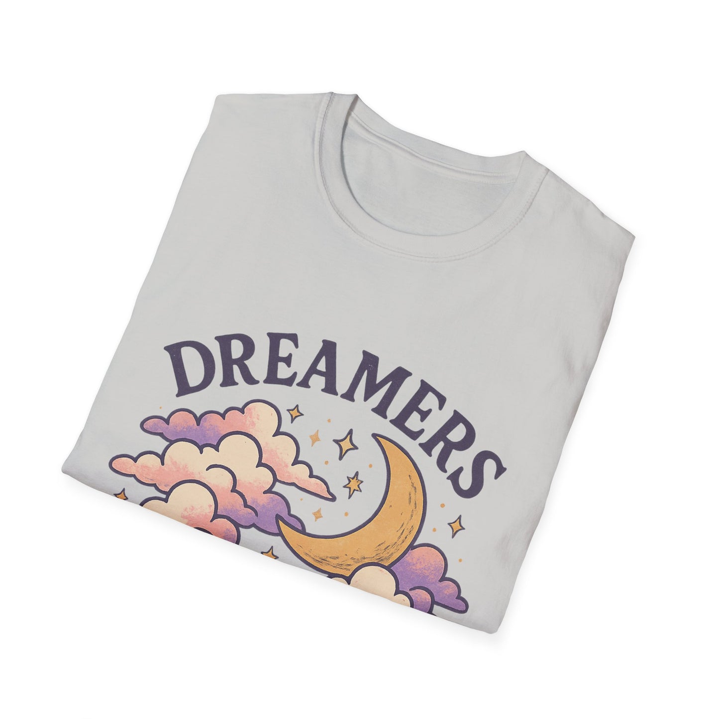 Dreamers Unite T-Shirt – Whimsical Moon & Clouds Inspirational Dreamer Tee