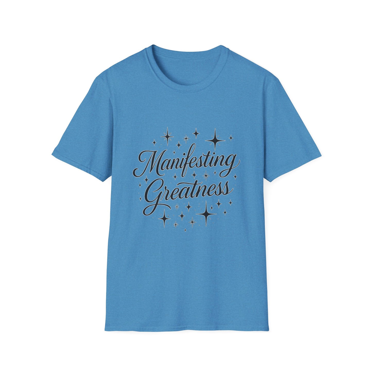 Manifesting Greatness T-Shirt – Elegant Script Stars Spiritual Manifestation Tee