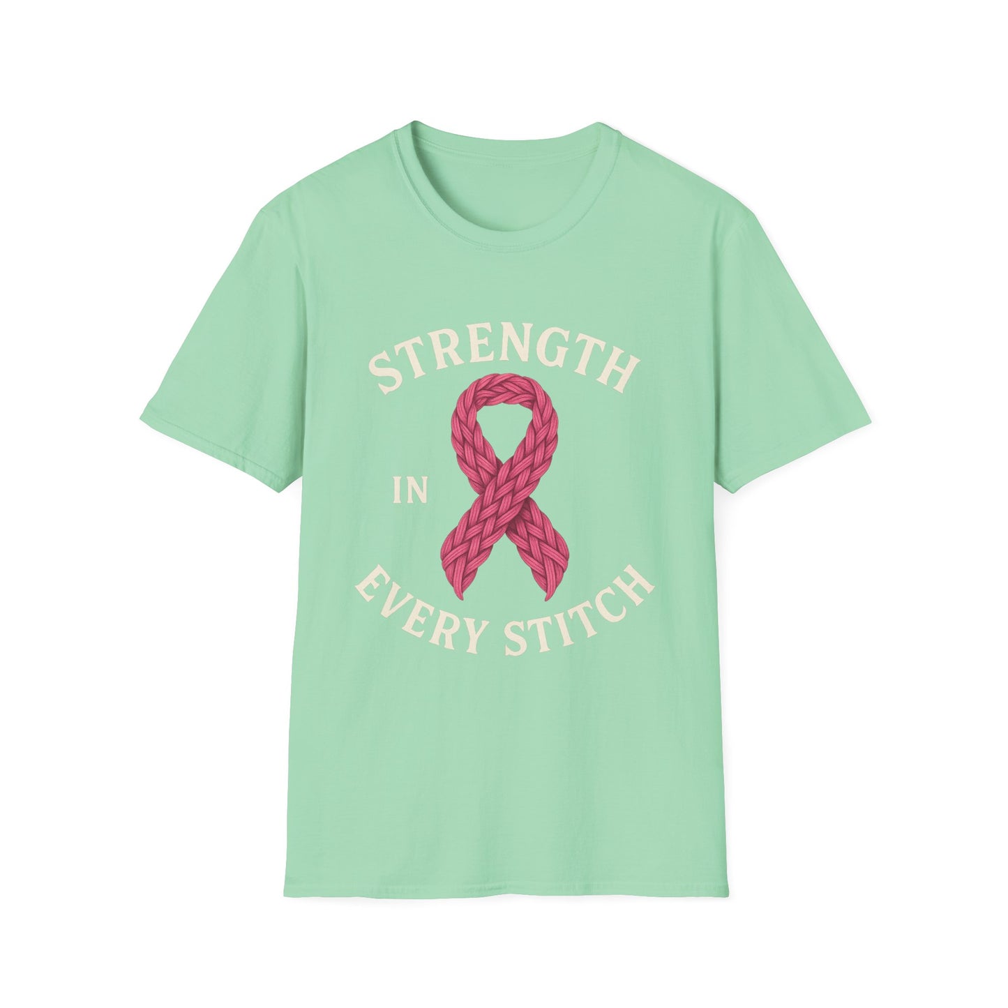 Strength in Every Stitch Shirt | Breast Cancer Awareness Pink Ribbon Tee | Knitting Crochet Support Survivor Fighter T-Shirt