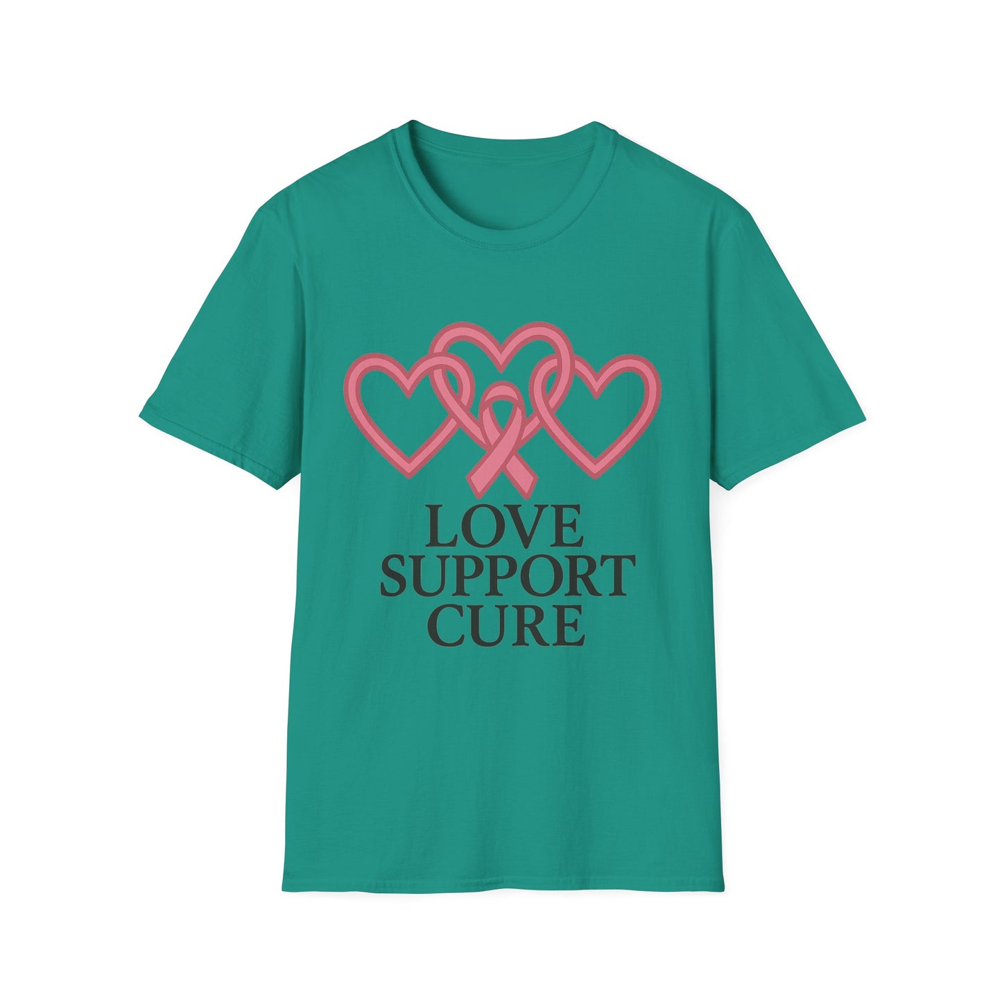 Love Support Cure Shirt | Breast Cancer Awareness Pink Ribbon Hearts Tee | Survivor Fighter Support Hope T-Shirt October Month