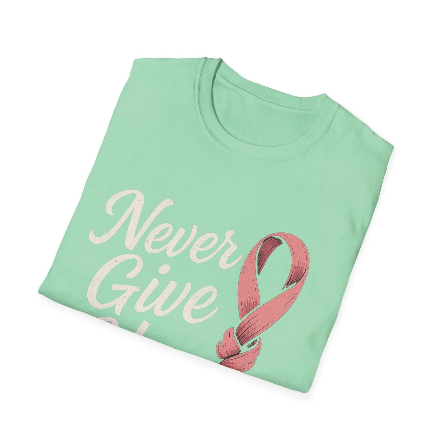 Never Give Up Shirt | Breast Cancer Awareness Pink Ribbon Tee | Inspirational Support Survivor Fighter T-Shirt October Hope