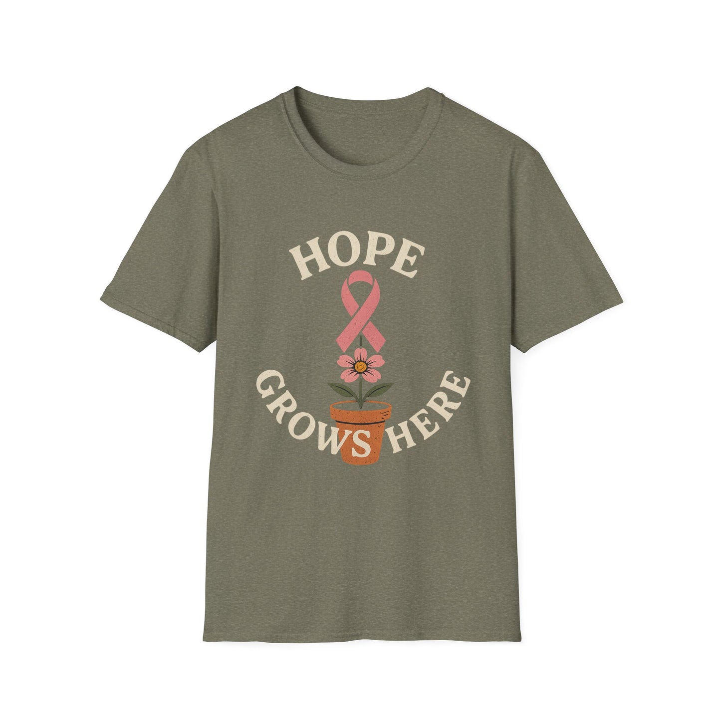 Hope Grows Here Shirt | Breast Cancer Awareness Pink Ribbon Flower Tee | Survivor Fighter Support October Strong T-Shirt