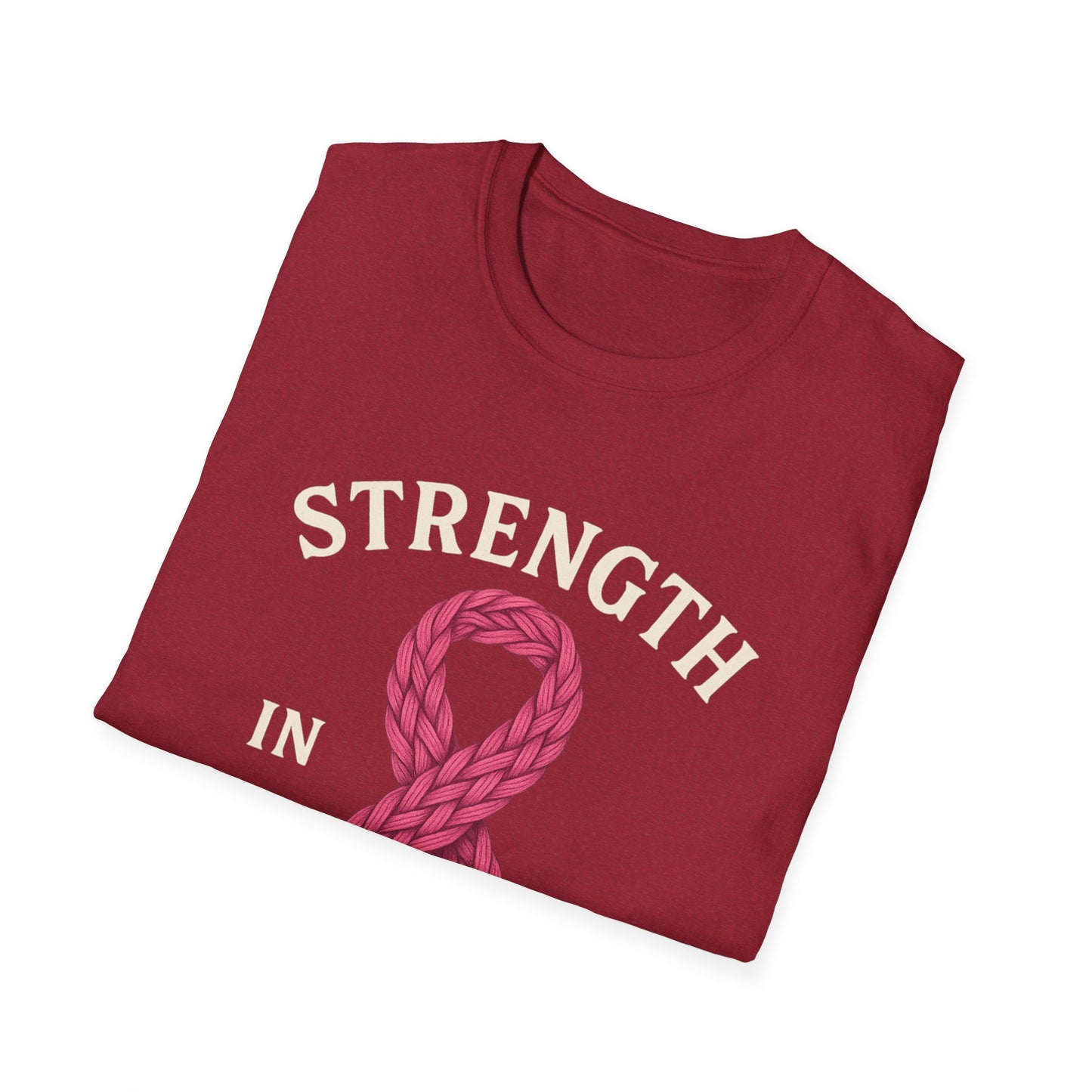 Strength in Every Stitch Shirt | Breast Cancer Awareness Pink Ribbon Tee | Knitting Crochet Support Survivor Fighter T-Shirt