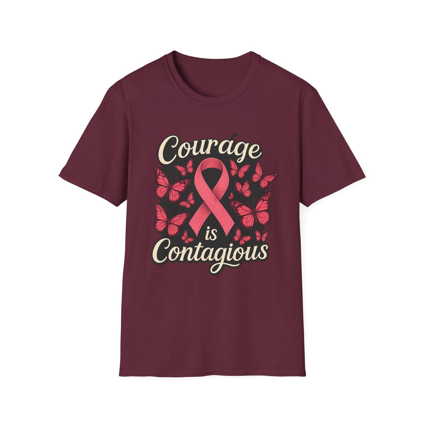 Courage Is Contagious Shirt | Breast Cancer Awareness Pink Ribbon Tee | Butterfly Hope Support Survivor Fighter T-Shirt October