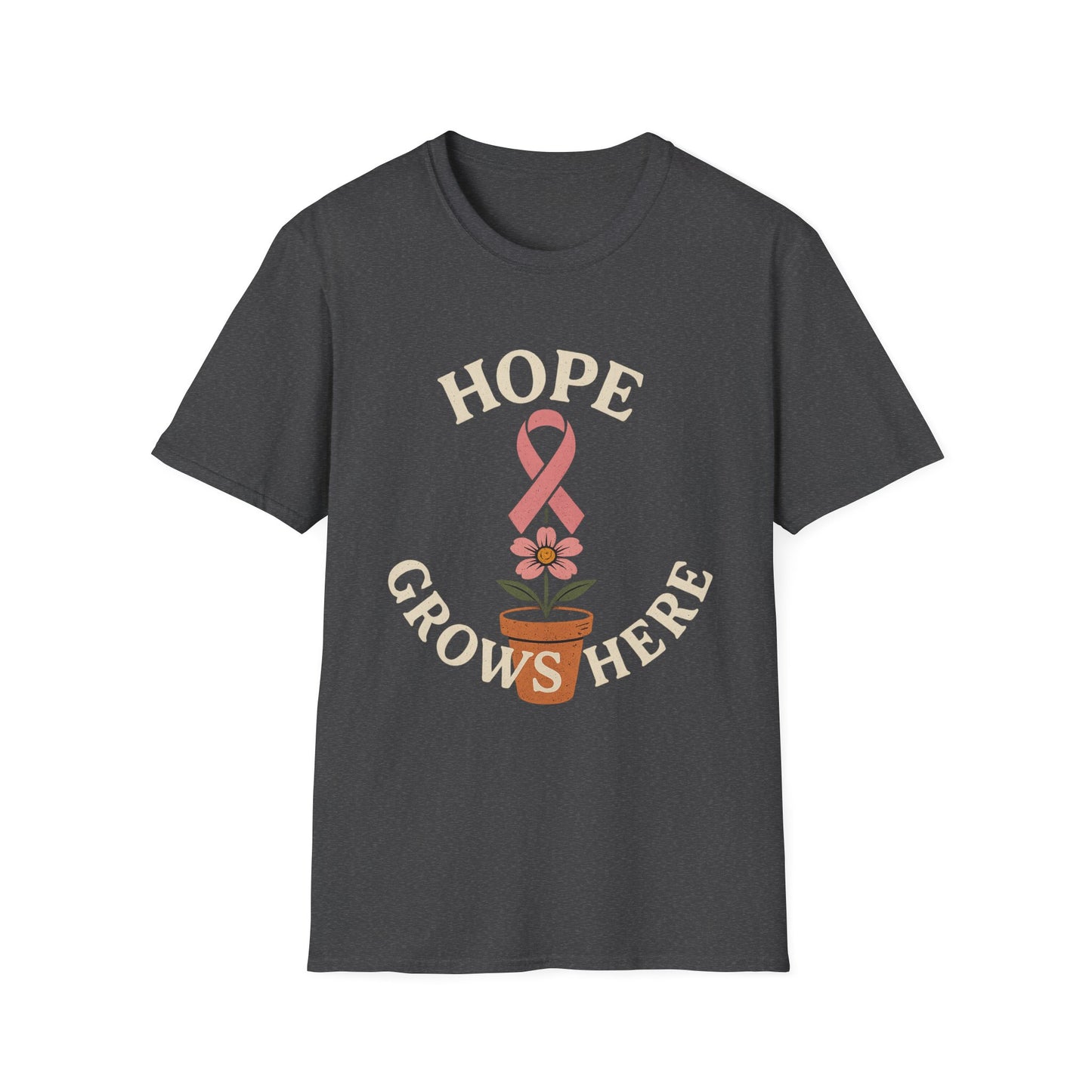 Hope Grows Here Shirt | Breast Cancer Awareness Pink Ribbon Flower Tee | Survivor Fighter Support October Strong T-Shirt