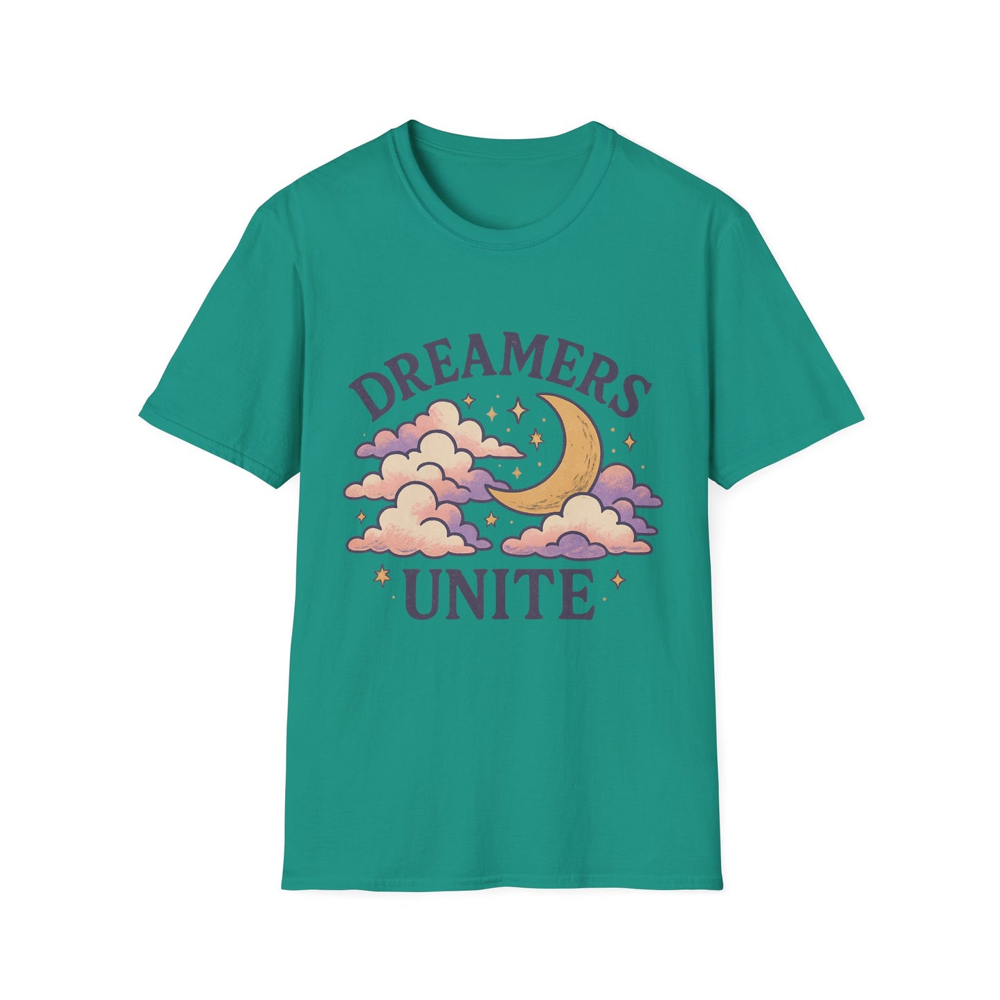 Dreamers Unite T-Shirt – Whimsical Moon & Clouds Inspirational Dreamer Tee