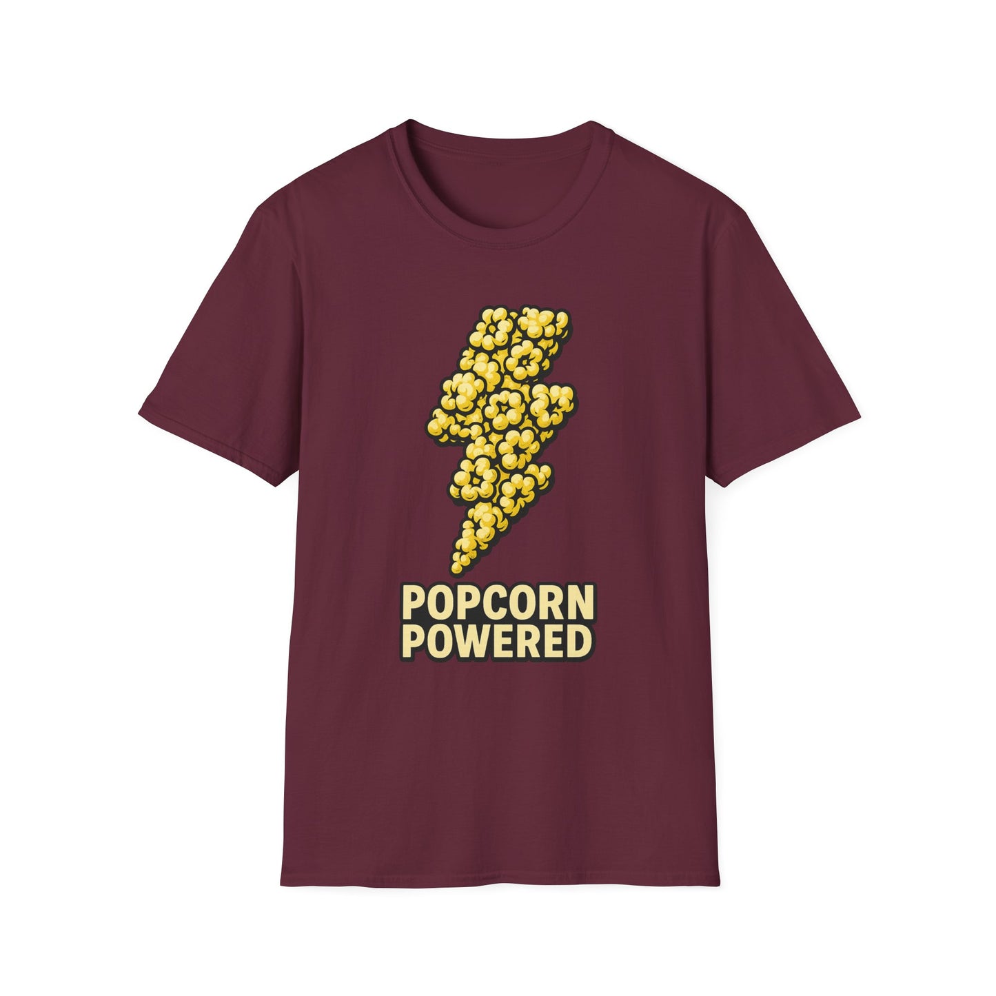 Popcorn Powered Shirt – Funny Movie Snack Tee – Retro Popcorn Lover T-Shirt for Cinema Nights & Foodie Fans
