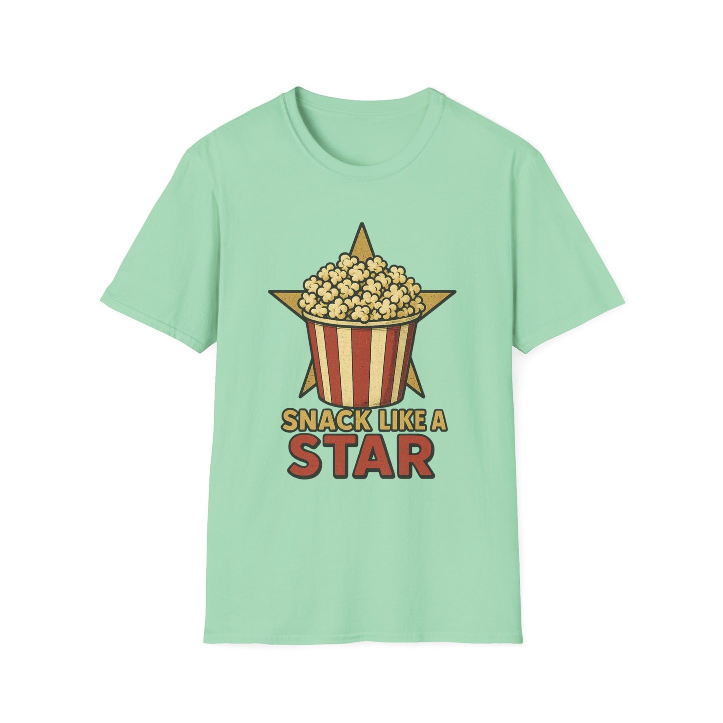 Snack Like a Star Popcorn Shirt – Funny Movie Night Tee – Retro Popcorn Bucket T-Shirt for Cinema Fans