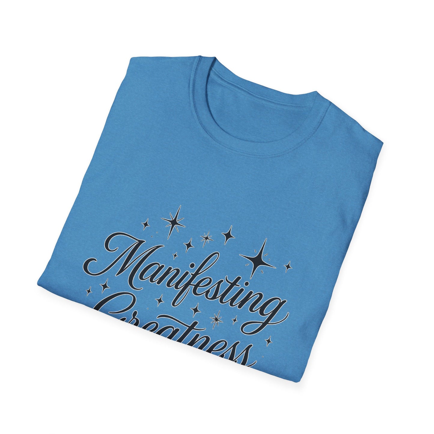 Manifesting Greatness T-Shirt – Elegant Script Stars Spiritual Manifestation Tee
