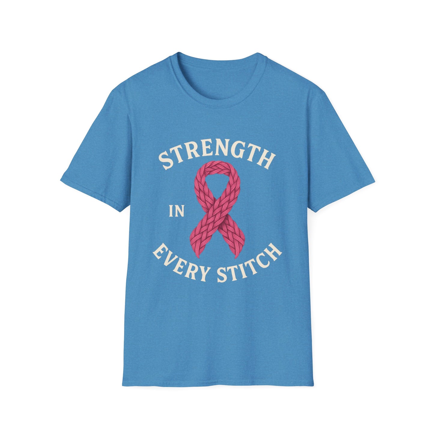 Strength in Every Stitch Shirt | Breast Cancer Awareness Pink Ribbon Tee | Knitting Crochet Support Survivor Fighter T-Shirt