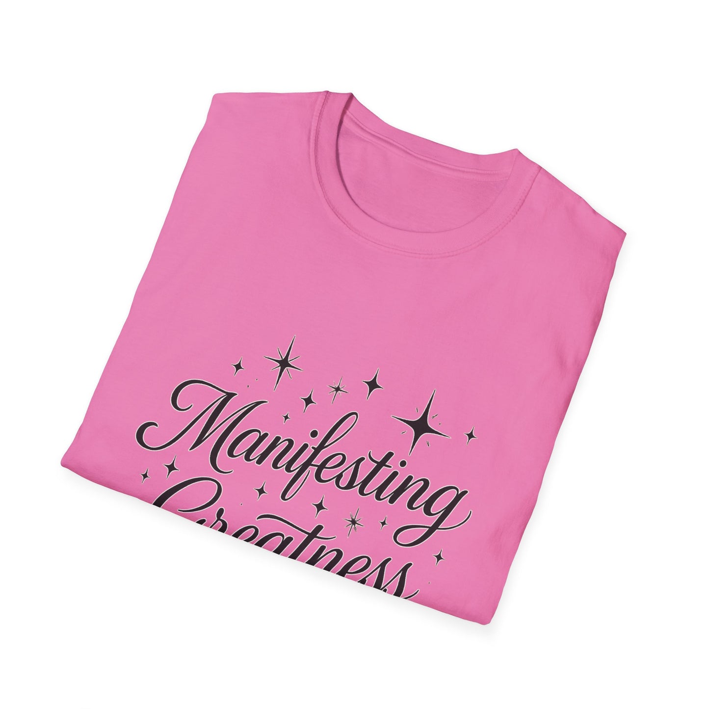 Manifesting Greatness T-Shirt – Elegant Script Stars Spiritual Manifestation Tee