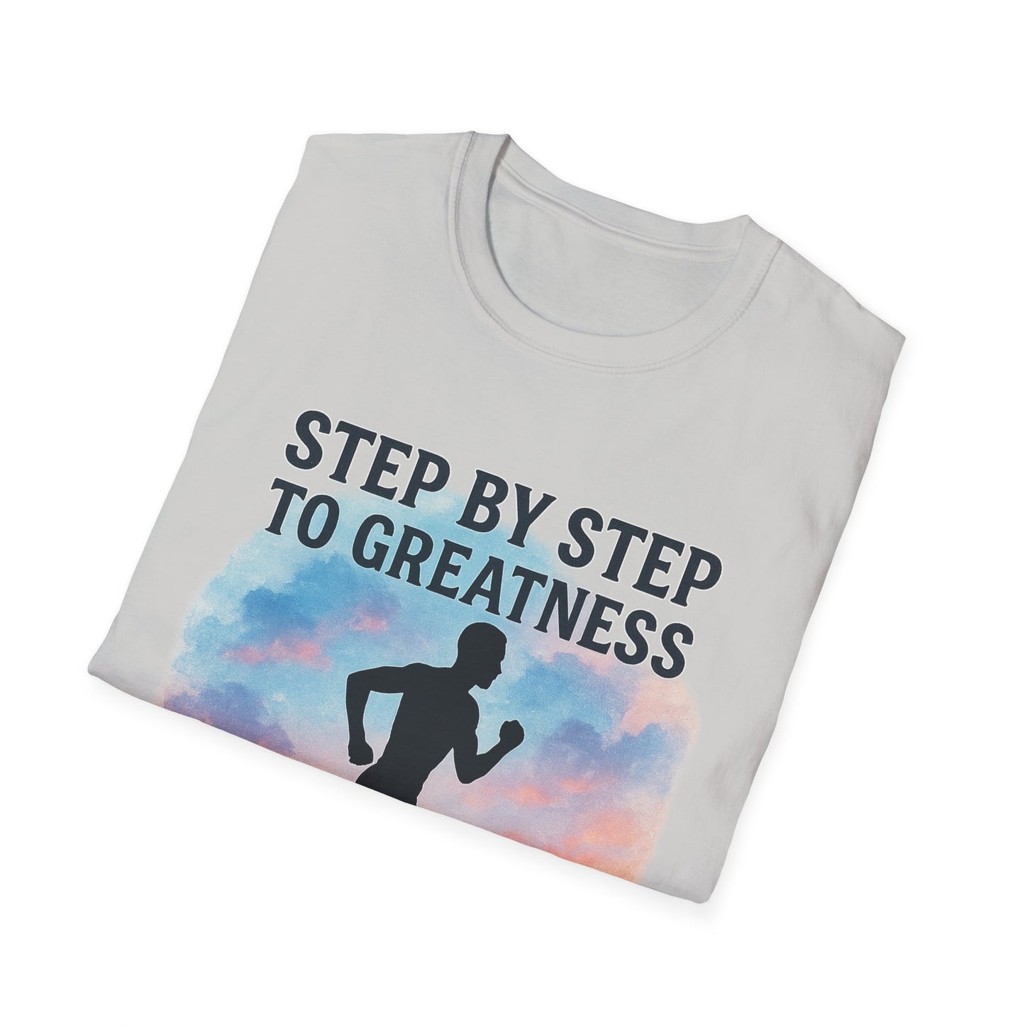 Step by Step to Greatness T-Shirt – Runner Silhouette Motivational Fitness Tee