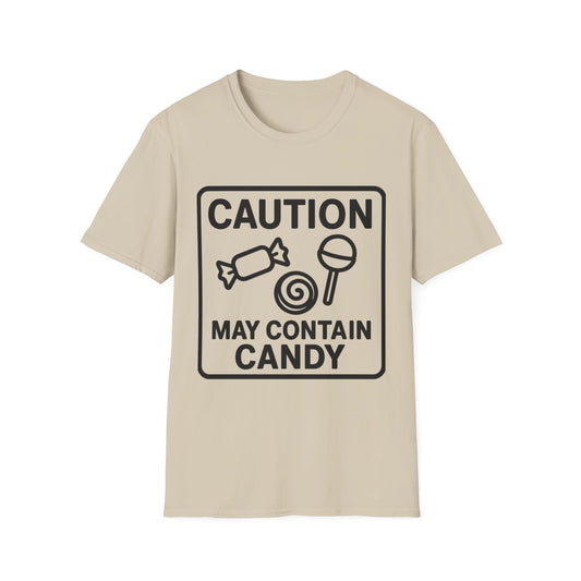 Caution May Contain Candy Shirt – Funny Trick or Treat Warning Tee