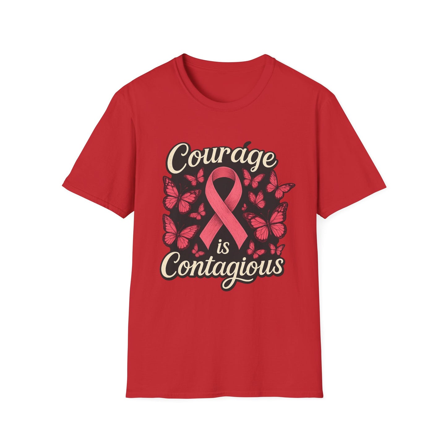 Courage Is Contagious Shirt | Breast Cancer Awareness Pink Ribbon Tee | Butterfly Hope Support Survivor Fighter T-Shirt October