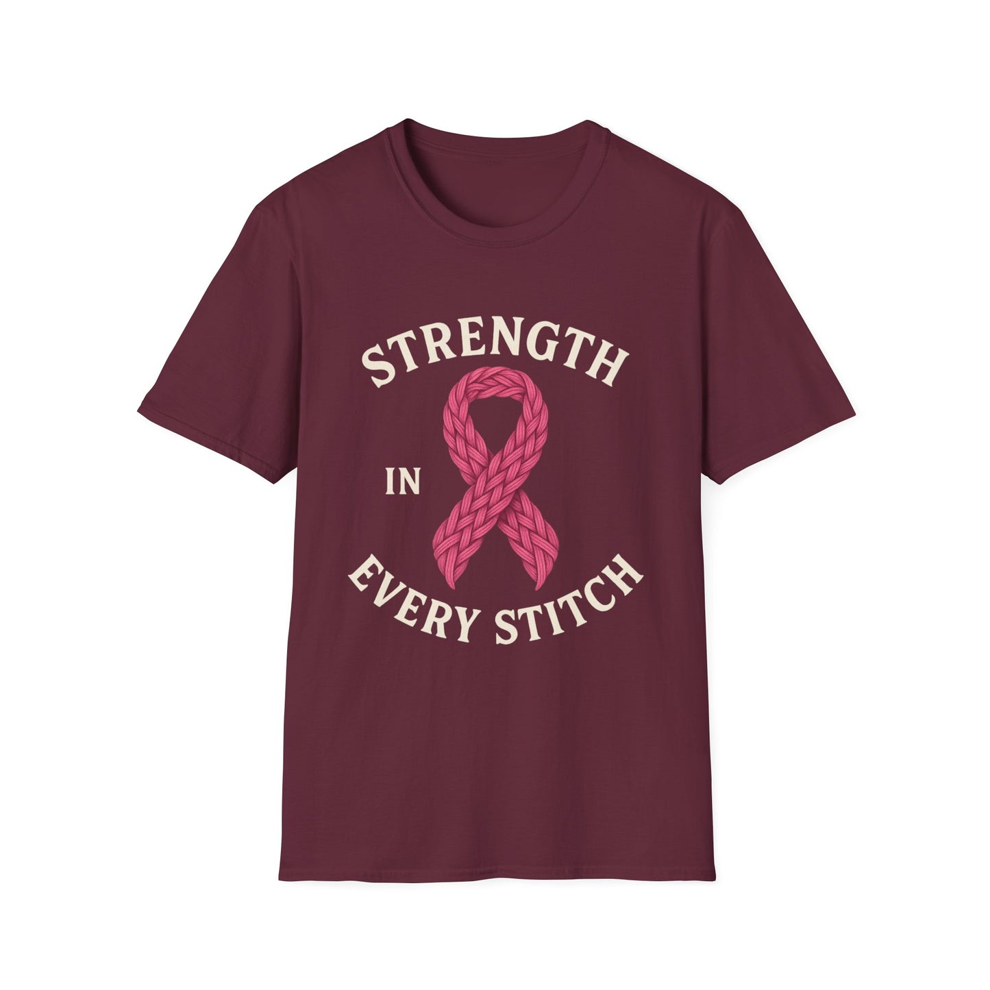 Strength in Every Stitch Shirt | Breast Cancer Awareness Pink Ribbon Tee | Knitting Crochet Support Survivor Fighter T-Shirt