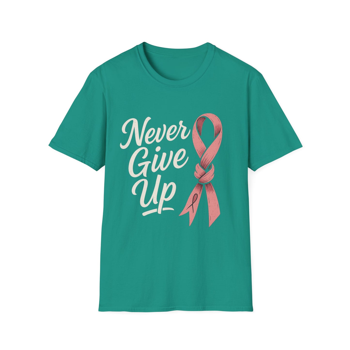 Never Give Up Shirt | Breast Cancer Awareness Pink Ribbon Tee | Inspirational Support Survivor Fighter T-Shirt October Hope