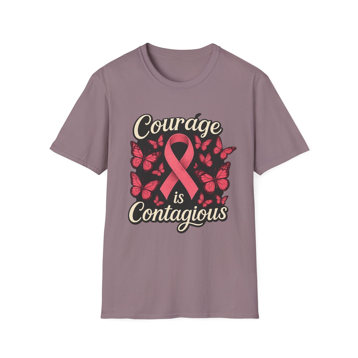 Courage Is Contagious Shirt | Breast Cancer Awareness Pink Ribbon Tee | Butterfly Hope Support Survivor Fighter T-Shirt October