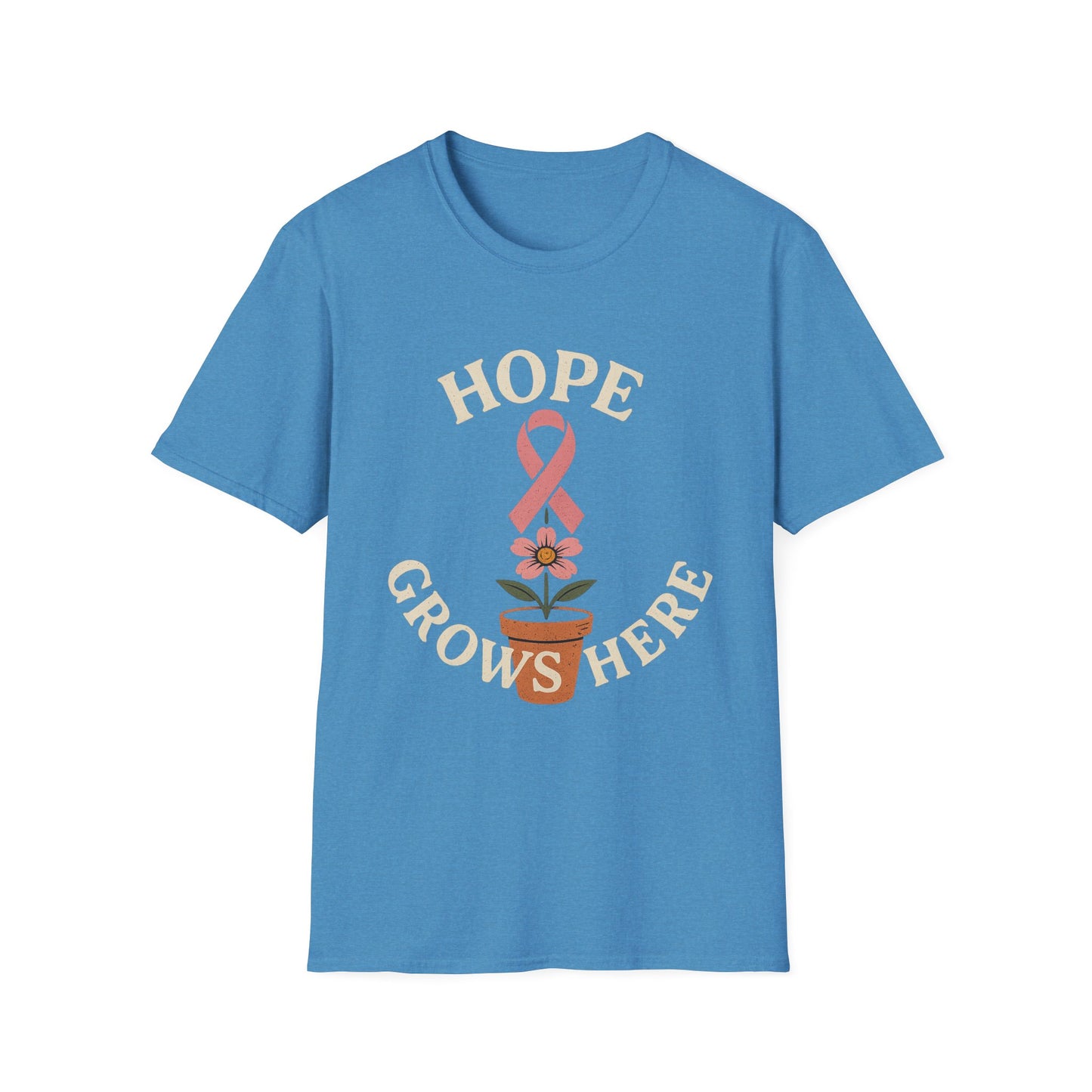 Hope Grows Here Shirt | Breast Cancer Awareness Pink Ribbon Flower Tee | Survivor Fighter Support October Strong T-Shirt