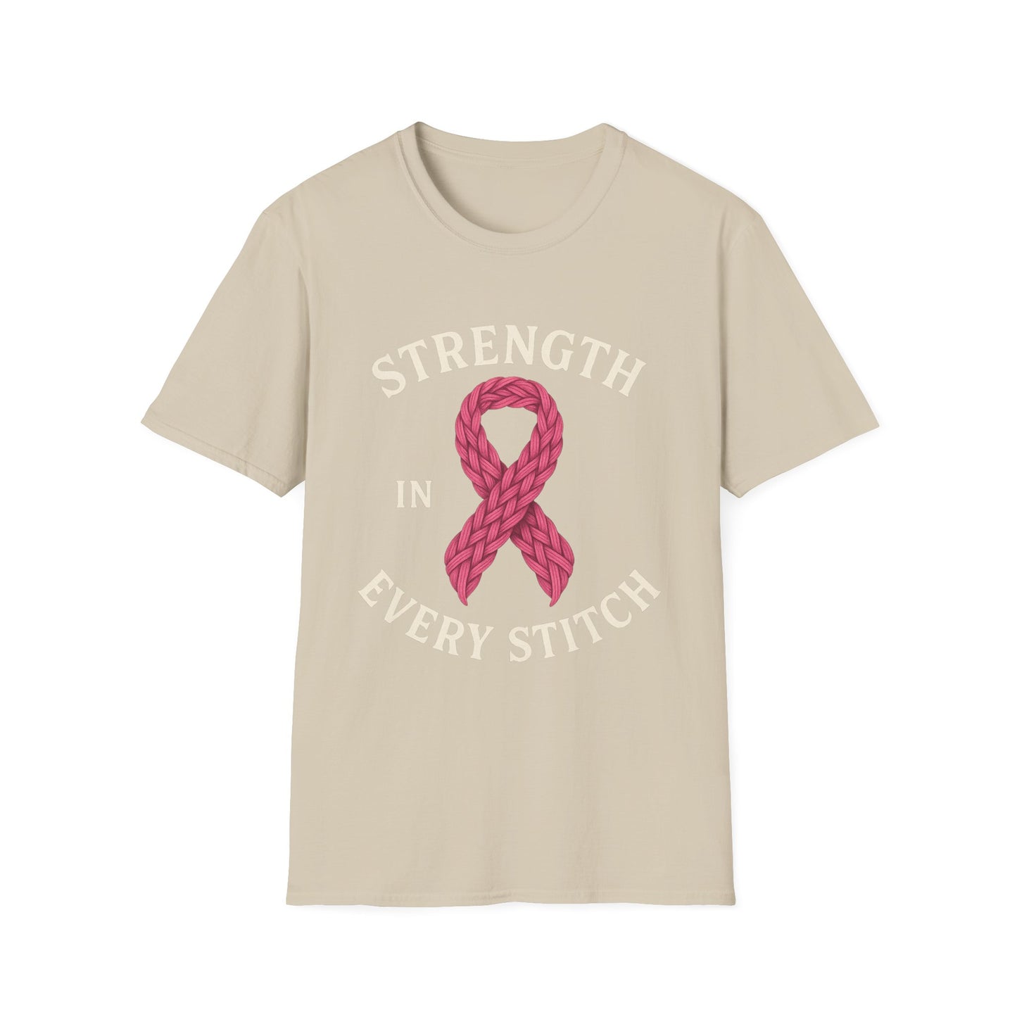 Strength in Every Stitch Shirt | Breast Cancer Awareness Pink Ribbon Tee | Knitting Crochet Support Survivor Fighter T-Shirt