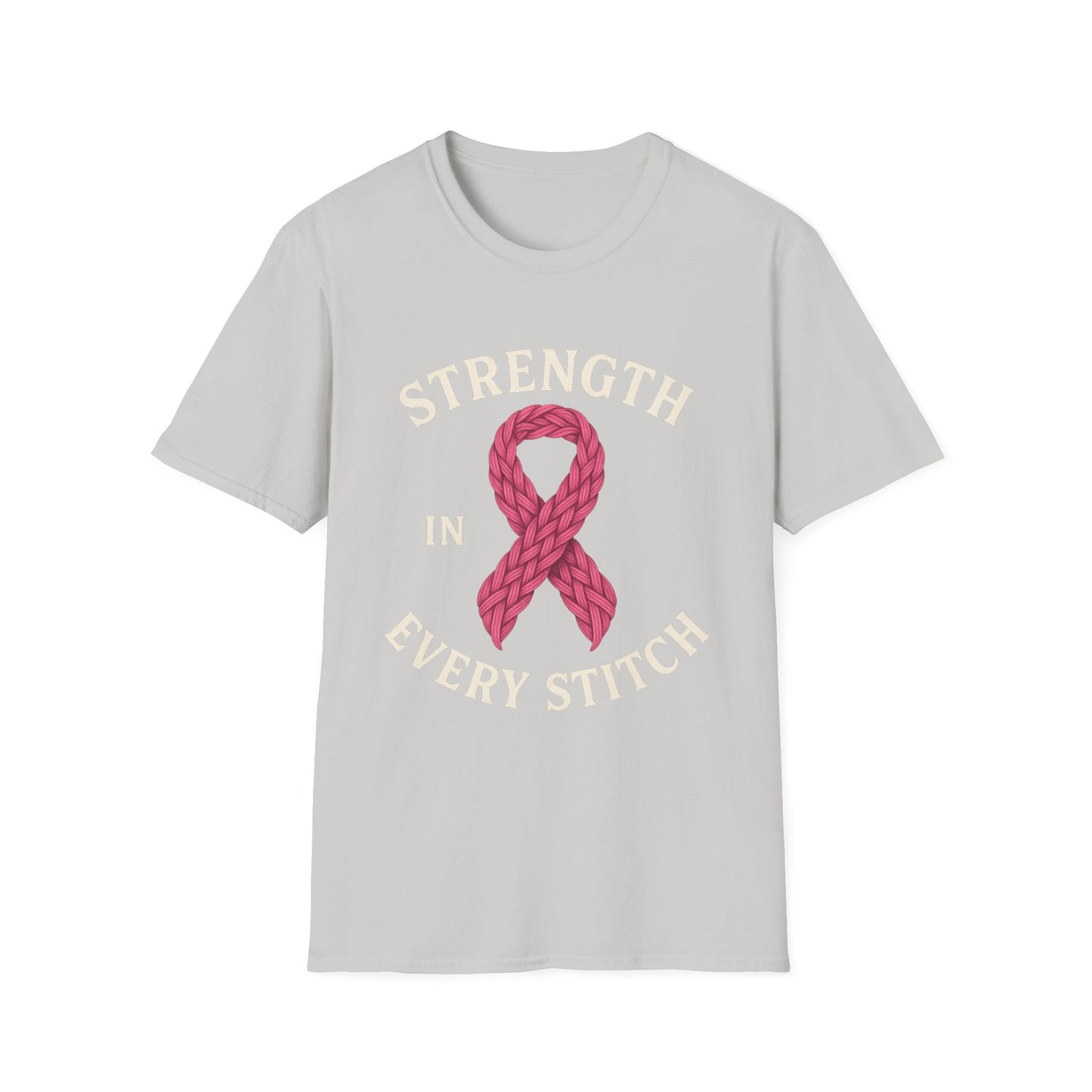 Strength in Every Stitch Shirt | Breast Cancer Awareness Pink Ribbon Tee | Knitting Crochet Support Survivor Fighter T-Shirt