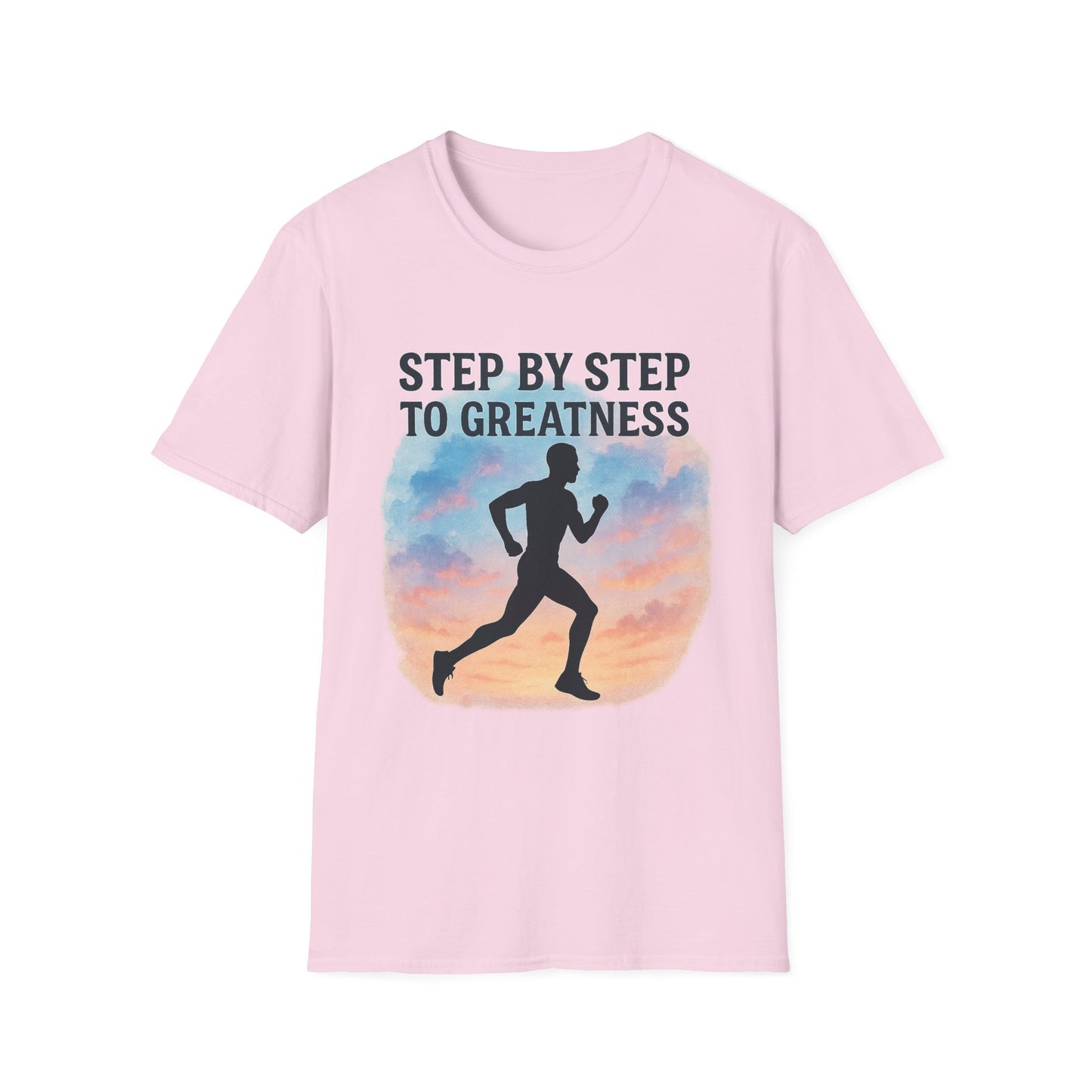 Step by Step to Greatness T-Shirt – Runner Silhouette Motivational Fitness Tee
