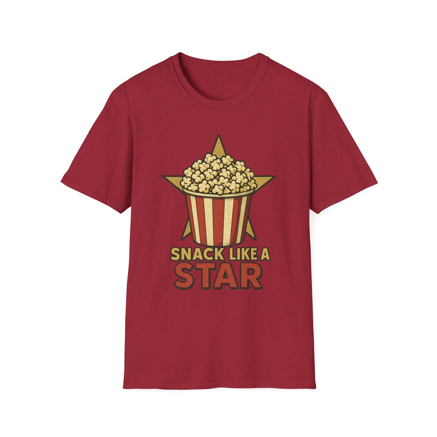 Snack Like a Star Popcorn Shirt – Funny Movie Night Tee – Retro Popcorn Bucket T-Shirt for Cinema Fans