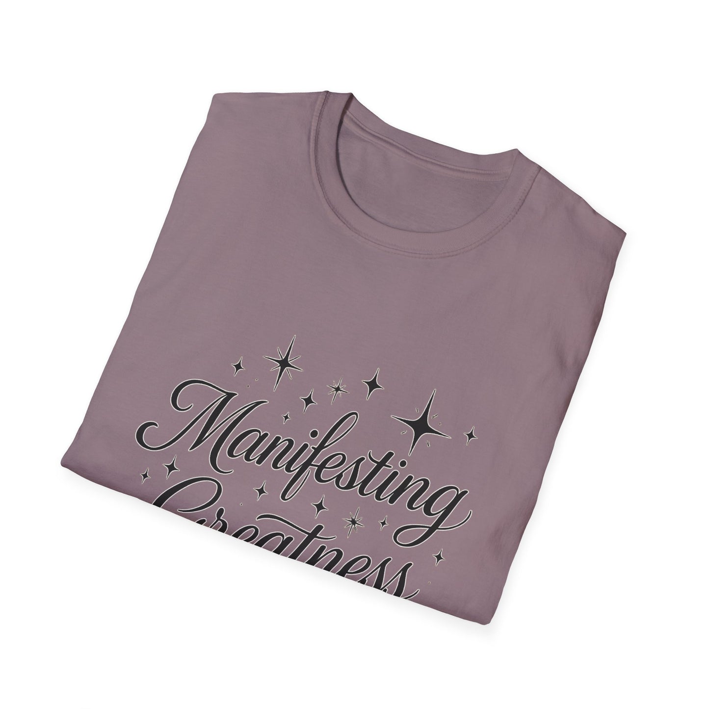 Manifesting Greatness T-Shirt – Elegant Script Stars Spiritual Manifestation Tee