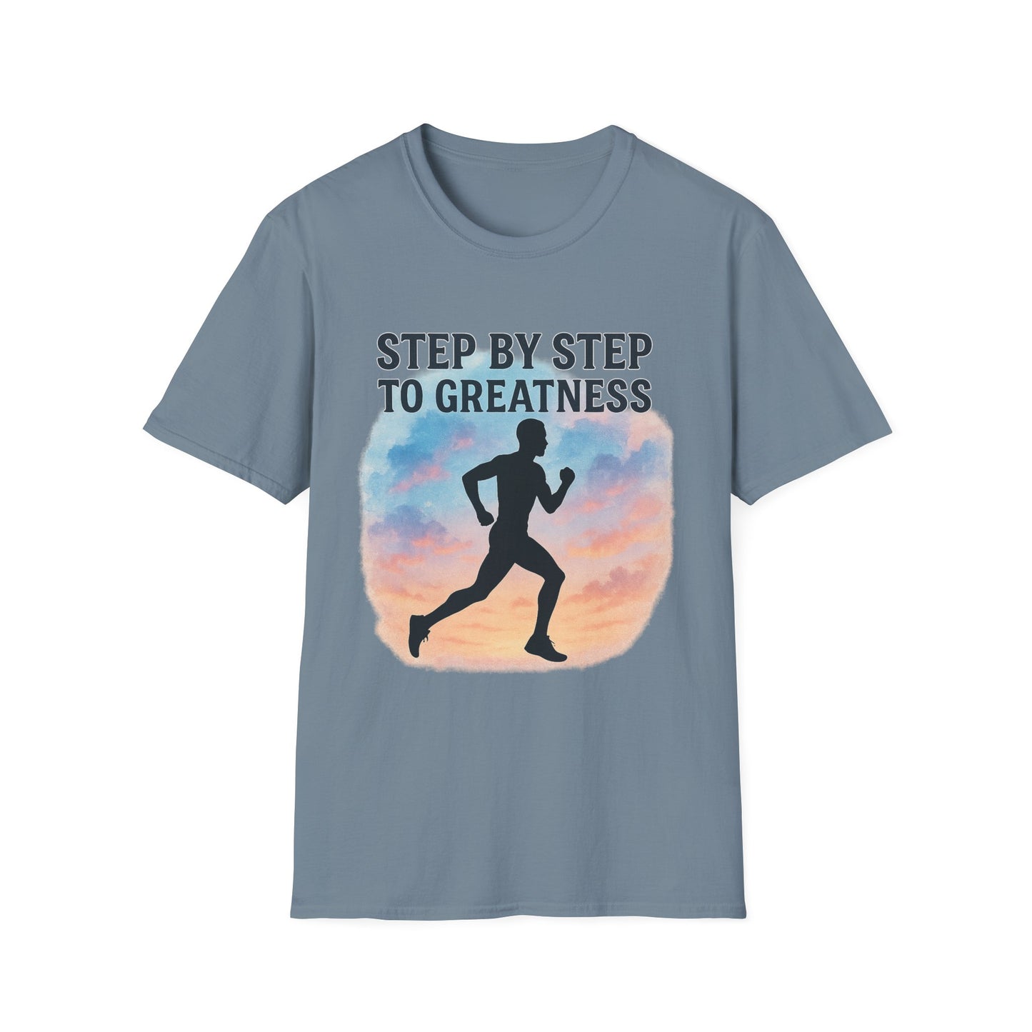 Step by Step to Greatness T-Shirt – Runner Silhouette Motivational Fitness Tee