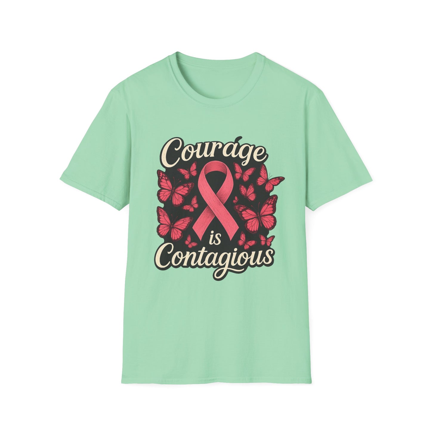 Courage Is Contagious Shirt | Breast Cancer Awareness Pink Ribbon Tee | Butterfly Hope Support Survivor Fighter T-Shirt October
