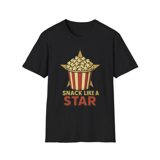 Snack Like a Star Popcorn Shirt – Funny Movie Night Tee – Retro Popcorn Bucket T-Shirt for Cinema Fans
