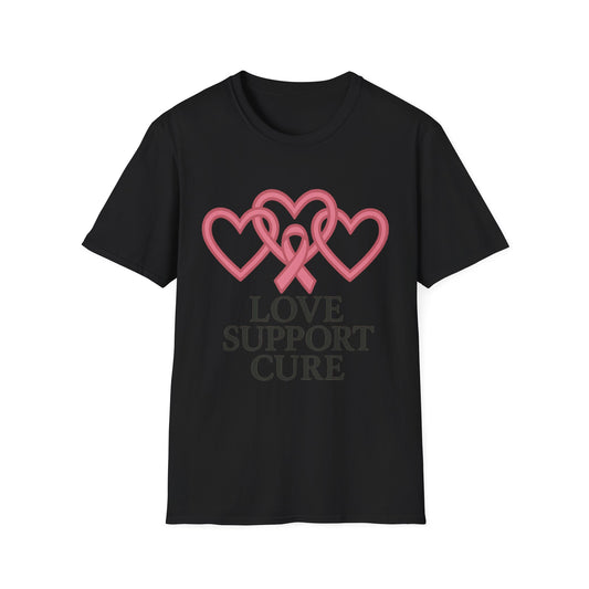 Love Support Cure Shirt | Breast Cancer Awareness Pink Ribbon Hearts Tee | Survivor Fighter Support Hope T-Shirt October Month